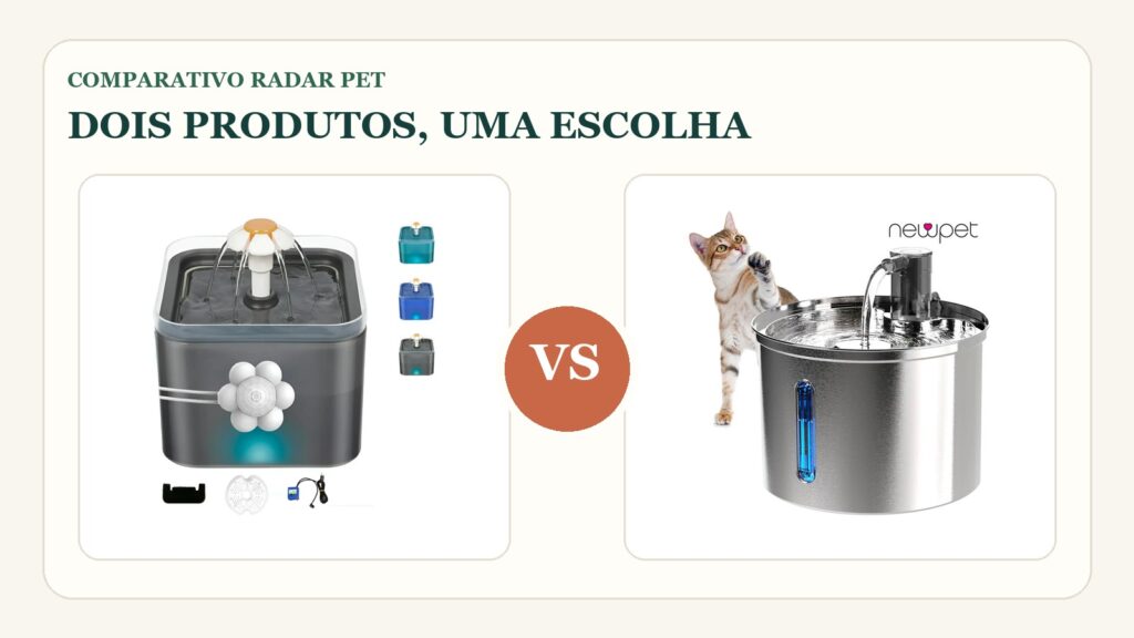 Comparativo: Komala 2L com sensor vs NewPet inox 3L: qual fonte de água escolher?